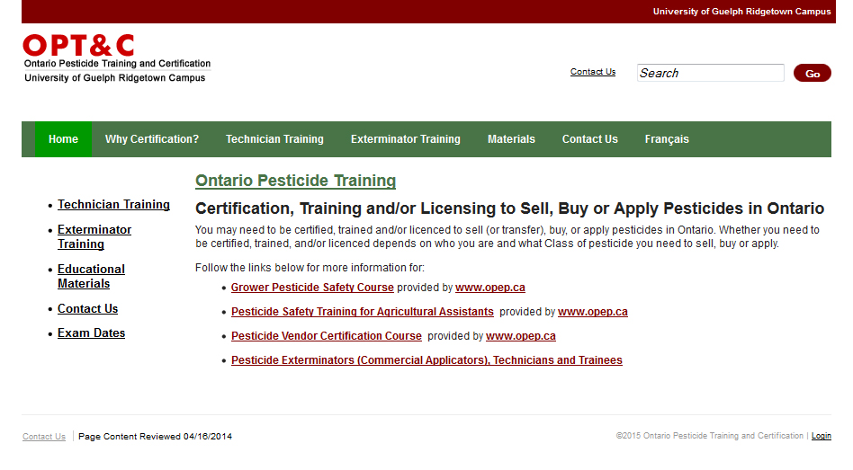 Ontario Pesticide Training and Education website