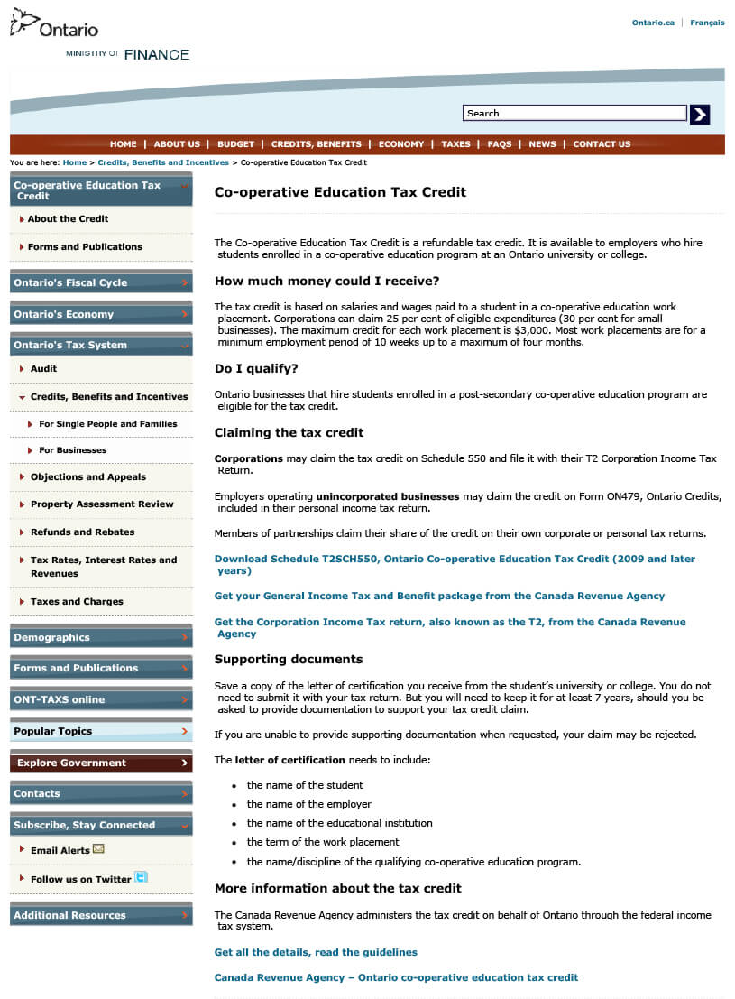 Co-operative Education Tax Credit website