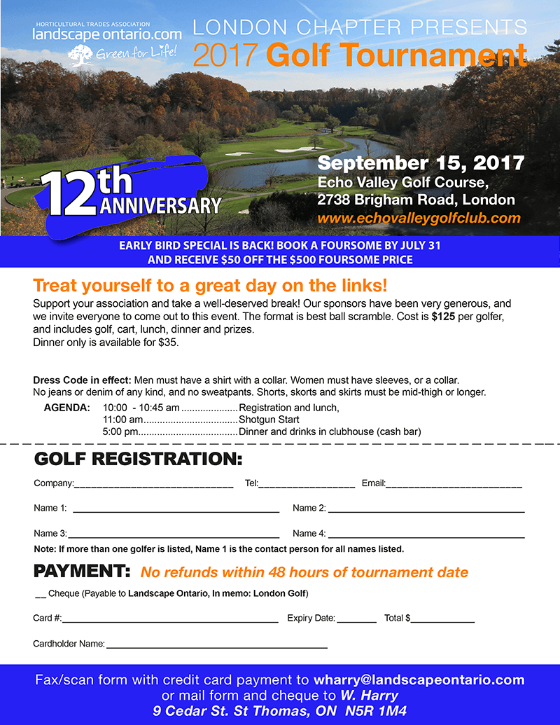 London Golf Registration Form
